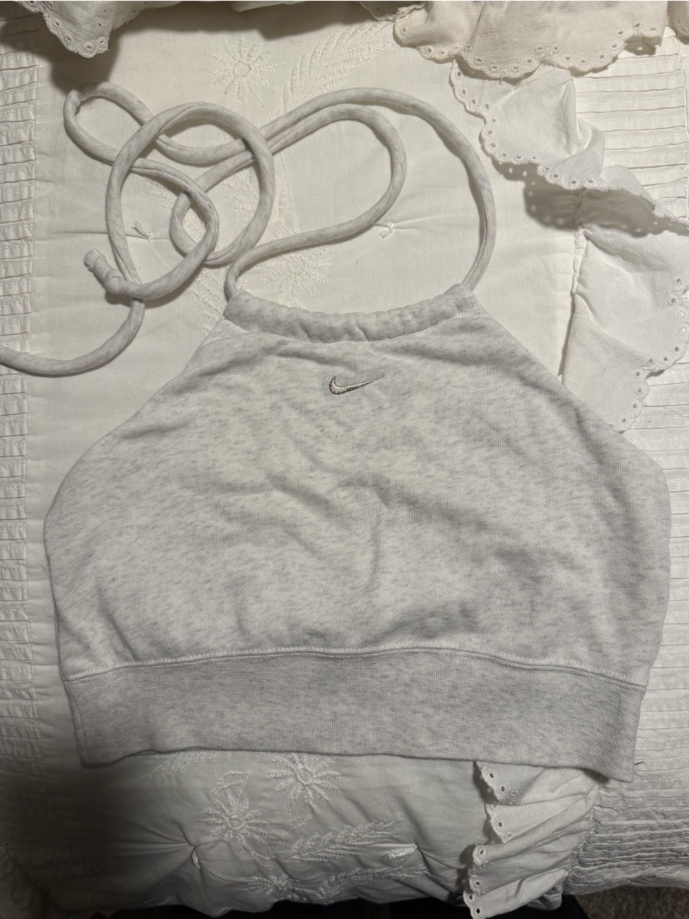 Nike Light Gray Halter Crop Tank Top with Swoosh